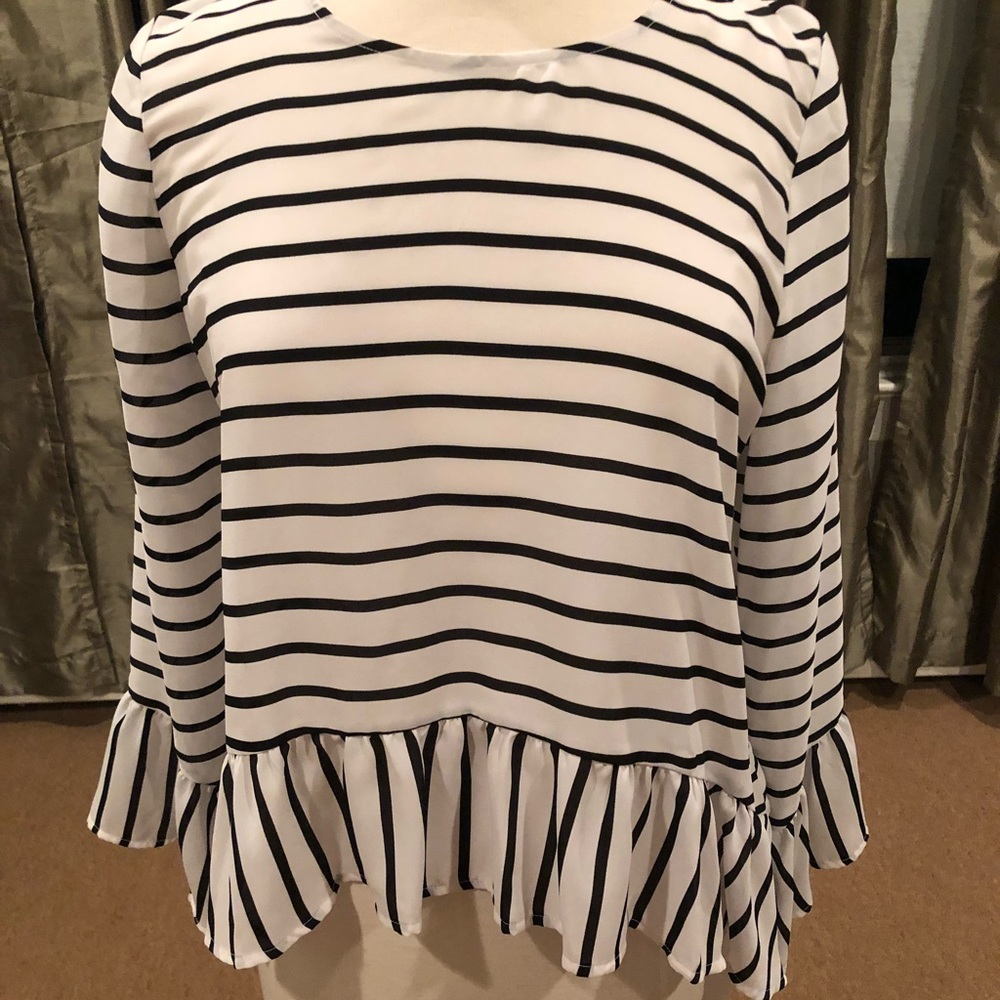 Cream and black high low blouse